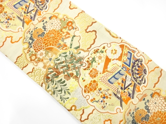 JAPANESE KIMONO / ANTIQUE MARU OBI / SILK / WOVEN CARRIAGE